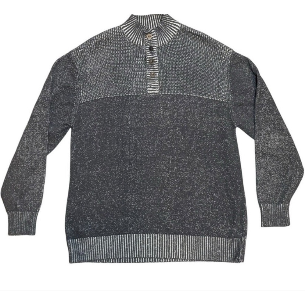 BKE Men's XXL Gray Speckled Mock Neck Button Pullover Sweater‎ 100% Cotton